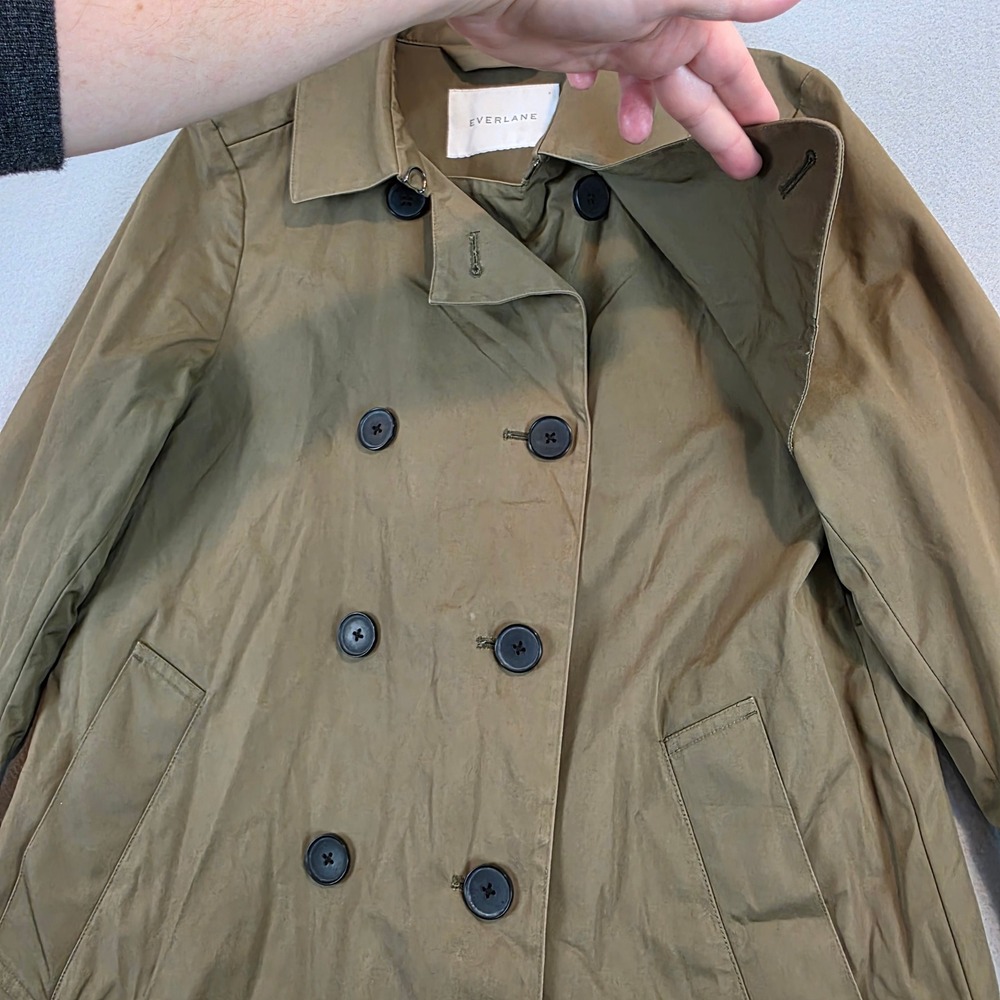 Everlane Womens Short Trench Coat Khaki Brown Double Breasted Cotton Jacket Sz S - Picture 4 of 9